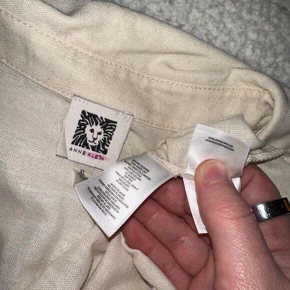 Anne Klein XL Linen Beige Sparkle V Neck Collared Pullover Blouse NWOT - Picture 7 of 13